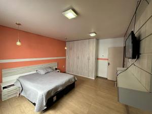 波多韦柳Pousada Residencial - PVH的一间卧室配有一张床和一台平面电视