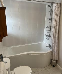 艾恩布里奇The Garden Apartment的浴室配有白色浴缸和卫生间。