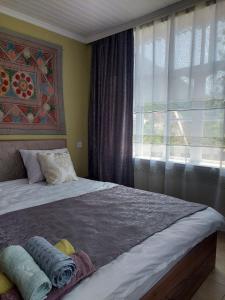 舍基Guest House Ruh Achari的一间卧室设有一张大床和窗户