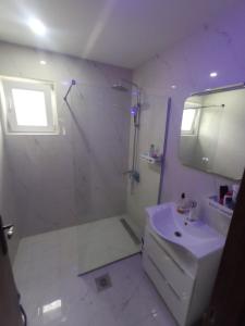 赫尔采格诺维House with pool - Mitrovic的白色的浴室设有水槽和淋浴。