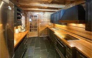 厄斯特比4 Bedroom Gorgeous Home In stby的厨房配有木制柜台和冰箱。
