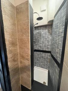 米兰Ambra Boutique Hotel的带淋浴、卫生间和盥洗盆的浴室