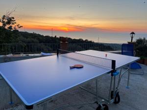 圣亚加塔·迪·米利特Agriturismo Serre的一张乒乓球桌,坐在屋顶上