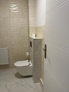 弗罗茨瓦夫SZWEDZKA22 PL Premium Rooms的一间位于客房内的白色卫生间的浴室