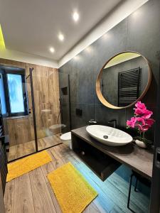 凯斯特海伊Luxury Apartments Keszthely的一间带水槽和镜子的浴室