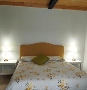 阿尔梅诺Casa Elisa affittacamere的一张带绿枕头的床和两盏灯