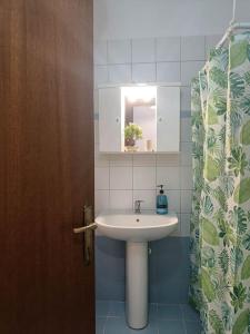 奥瑞斯蒂亚斯Φρίντα στο κέντρο της Ορεστιάδας的浴室设有水槽、镜子和浴帘