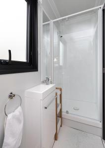 惠灵顿2 Peas In A Pod的白色的浴室设有水槽和淋浴。