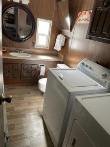 艾兰帕克Grandma's Home in the Woods. Yellowstone的一间带洗衣机和水槽的浴室