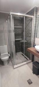 毕达哥利翁埃利斯公寓的带淋浴、卫生间和盥洗盆的浴室