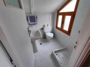 瓦西Port view Studios的白色的浴室设有卫生间和水槽。
