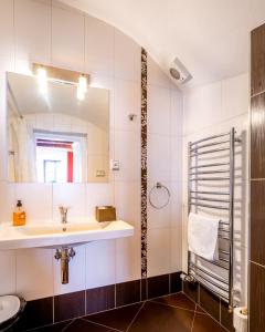 捷克克鲁姆洛夫莱拉里亚旅馆的一间带水槽和镜子的浴室