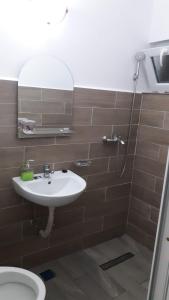 萨图恩CASA DRAGOȘ的一间带水槽、淋浴和卫生间的浴室