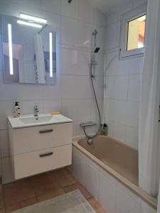 RoquefortStudio avec jardin à 5 min du Parc Walibi的浴室配有盥洗盆和浴缸。