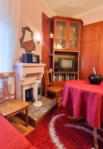 戈里察Liora's Place的客厅配有桌子和壁炉