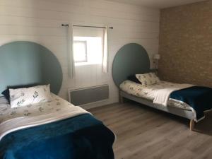 La Chapelle-Saint-Martin-en-PlaineLa Maison的一间卧室设有两张床和窗户。