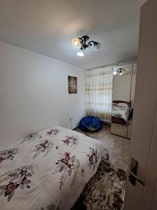 拉姆尼库沃尔恰Dovali apartment的一间卧室配有一张床,另一间卧室配有镜子