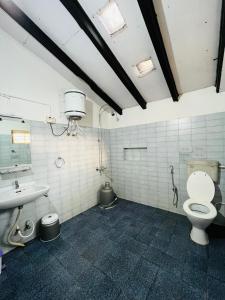 马迪凯里Coorg Daffodil Guesthouse的一间带卫生间和水槽的浴室