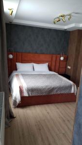 TsalkaLileo的一间卧室配有一张大床和木制床头板