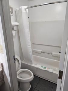 Moodybudgetel Inn & Suites的一间带卫生间和浴缸的小浴室