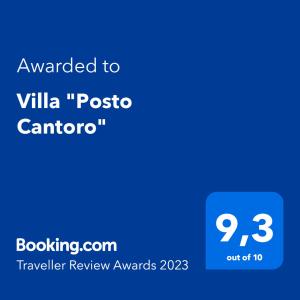 佩斯科勒海滨Villa "Posto Cantoro"的蓝电话屏幕,文字被授予别墅的柱子卡罗琳娜