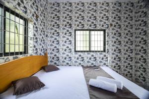 巴加Marcelo Holiday Home Goa的客房设有一张床和两个窗户。