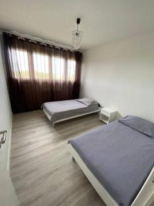 日安Appartement Gien的一间卧室设有两张床和窗户。