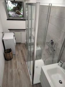 菲纳莱利古雷NIDO TRA GLI ULIVI的带淋浴和盥洗盆的浴室