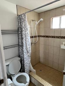恩塞纳达港Casa Mediterraneo的一间带卫生间和淋浴的浴室
