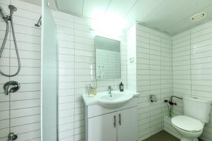 特拉维夫דירות גני תערוכה - TLV university apartments near Expo by Sea N' Rent的白色的浴室设有水槽和卫生间。