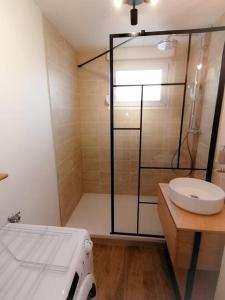欧丹库尔L'Élégant avec garage, proche Axone, Stellantis的带淋浴、卫生间和盥洗盆的浴室