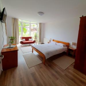 索瓦塔Casa Anette的一间卧室设有一张床和一间客厅。