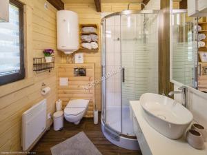 波兰尼卡-兹德鲁伊Osada Widok na Góry的浴室配有卫生间、盥洗盆和淋浴。