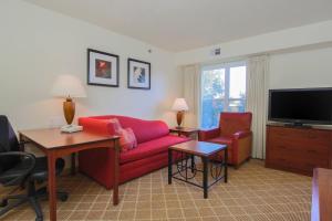 弗林特Residence Inn by Marriott Flint Grand Blanc的客厅配有红色沙发和电视
