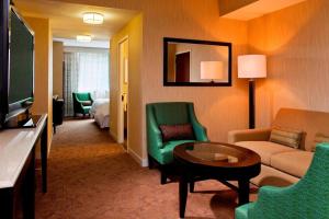 布鲁克林纽约布鲁克林喜来登酒店的酒店客房设有沙发和客厅。