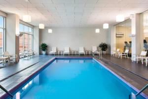 波士顿波士顿海港区埃利门特酒店的游泳池,带桌椅的房间