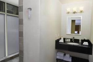 纽约纽约曼哈顿/第五大道万豪费尔菲尔德酒店的一间带水槽和镜子的浴室