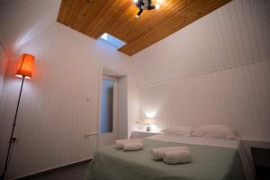 皮尔戈斯晨星传统度假屋的一间卧室配有一张带两个枕头的床