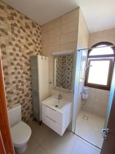 帕拉利米尼Villa Angel - Exotic Villa 200m From Beach的浴室配有白色卫生间和盥洗盆。