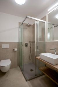 格拉多玫特洛普雷酒店的带淋浴、卫生间和盥洗盆的浴室
