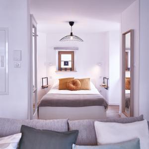 米卢斯Gîte des Victoires的一间卧室配有一张床和一张沙发