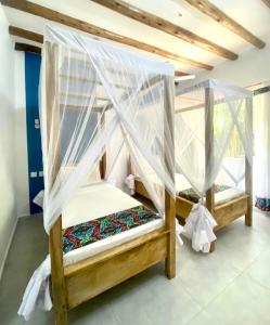 帕杰Nakupenda paje villa的一间卧室配有两张双层床和蚊帐