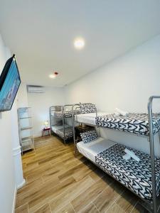 韦尔瓦HOSTEL COSTA-LUZ Béjar的客房设有三张双层床和一台平面电视。