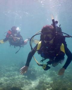 BuruangaTuburan Cove Beach Resort的两个人在水中潜水