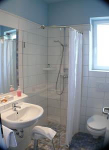 科堡加尼酒店 - 格码大宅的带淋浴、盥洗盆和卫生间的浴室