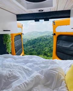 阿瓜迪亚BeeVan的一张位于货车后面的床位,享有美景