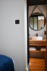 吉福蒙尚波贝尔Le Cheval Blanc - Lac du Der - Logis Hotel的一间带镜子和水槽的浴室