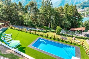 皮耶韦迪莱德罗Casa Panorama - Ledro House的一个带游泳池和草地的后院的图像