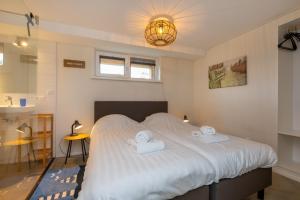 巴勒哈姆斯泰德Kloosterweg 85 'De Zonnestraal' - Burgh Haamstede的一间卧室配有一张床,上面有两条毛巾