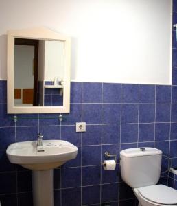 奇克拉纳－德拉弗龙特拉维拉别墅旅馆的蓝色瓷砖浴室设有卫生间和水槽
